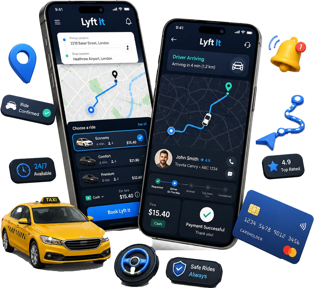 Lyft It taxi booking app screens
