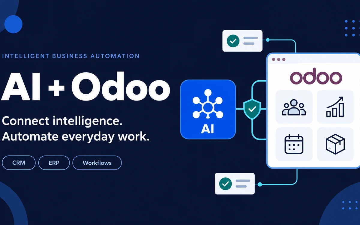 AI connected to Odoo CRM, sales, scheduling and inventory through a validated integration layer