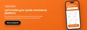 Appther call-to-action banner inviting businesses to book a scoping call for a quick-commerce platform, including MVP planning, technology architecture, and cost estimation.