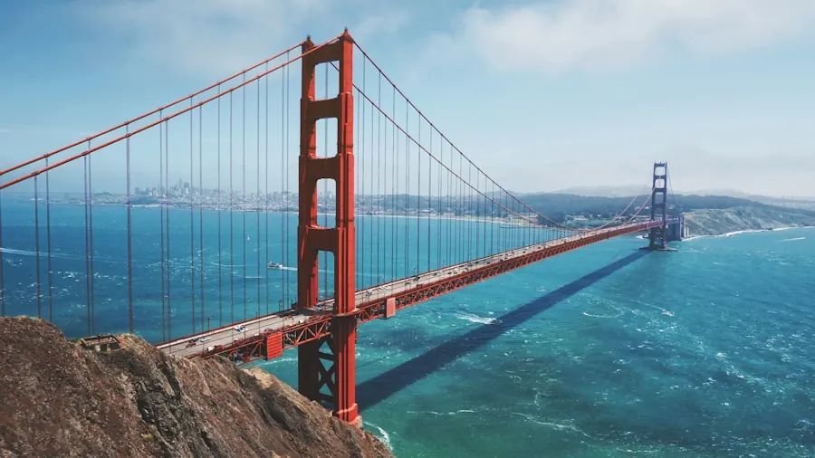 Golden Gate Bridge over the bay in California