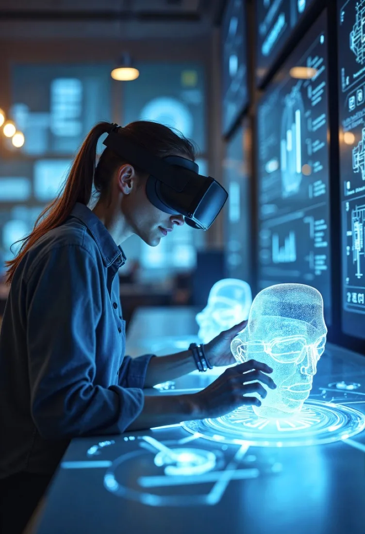 Engineer working with a holographic model on a connected-systems workstation