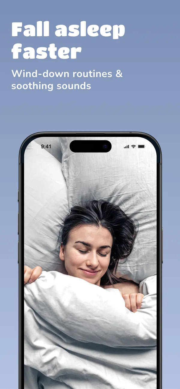 JoyScore sleep screen promoting wind-down routines and soothing sounds