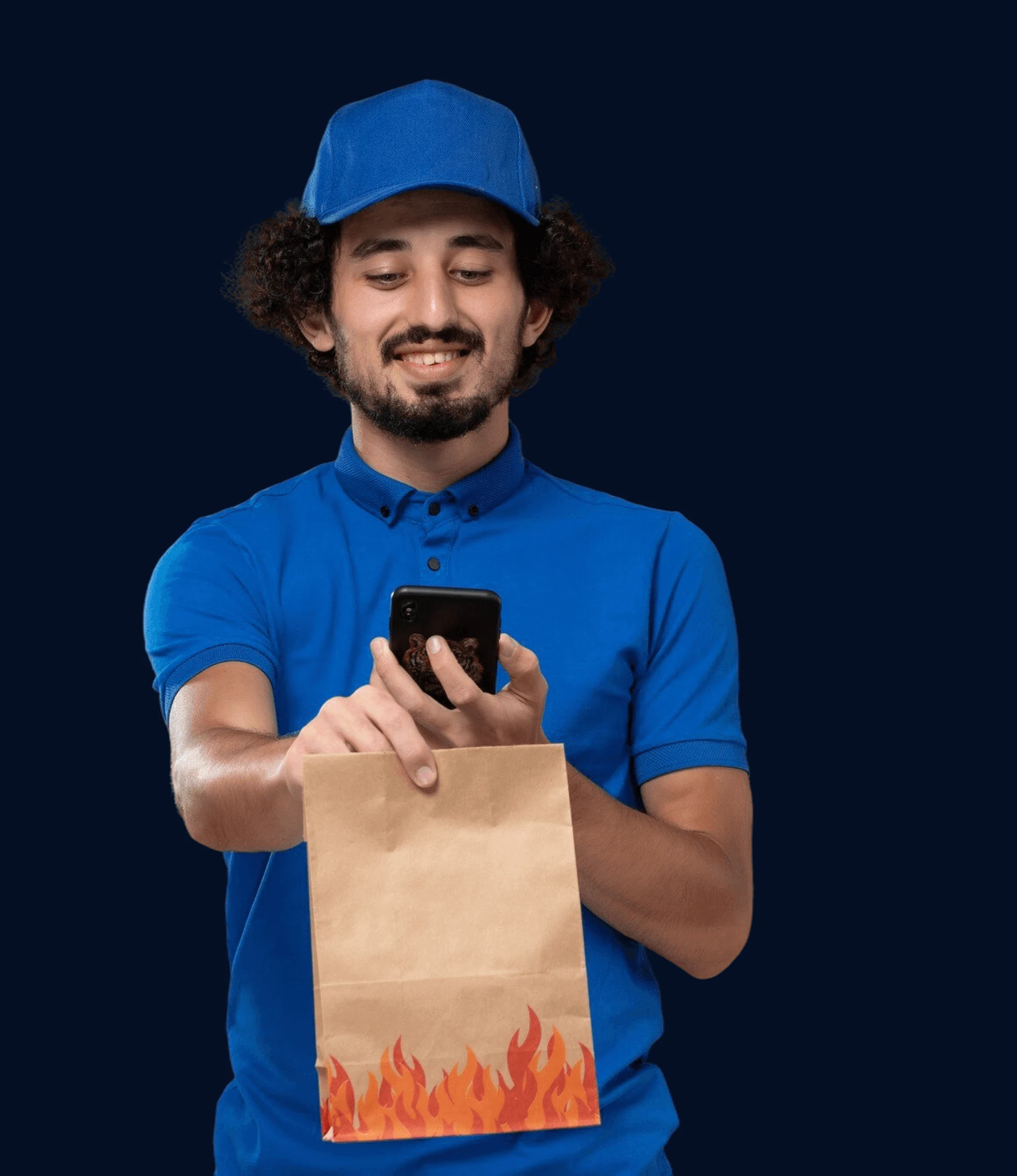 Delivery courier checking an on-demand app order on a phone, built by Appther
