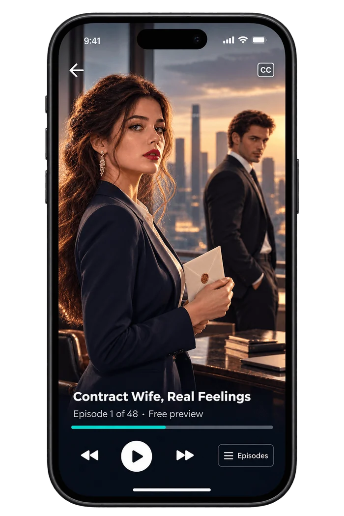 Portrait player on Contract Wife, Real Feelings, episode 1 of 48, free preview, with captions and an Episodes button