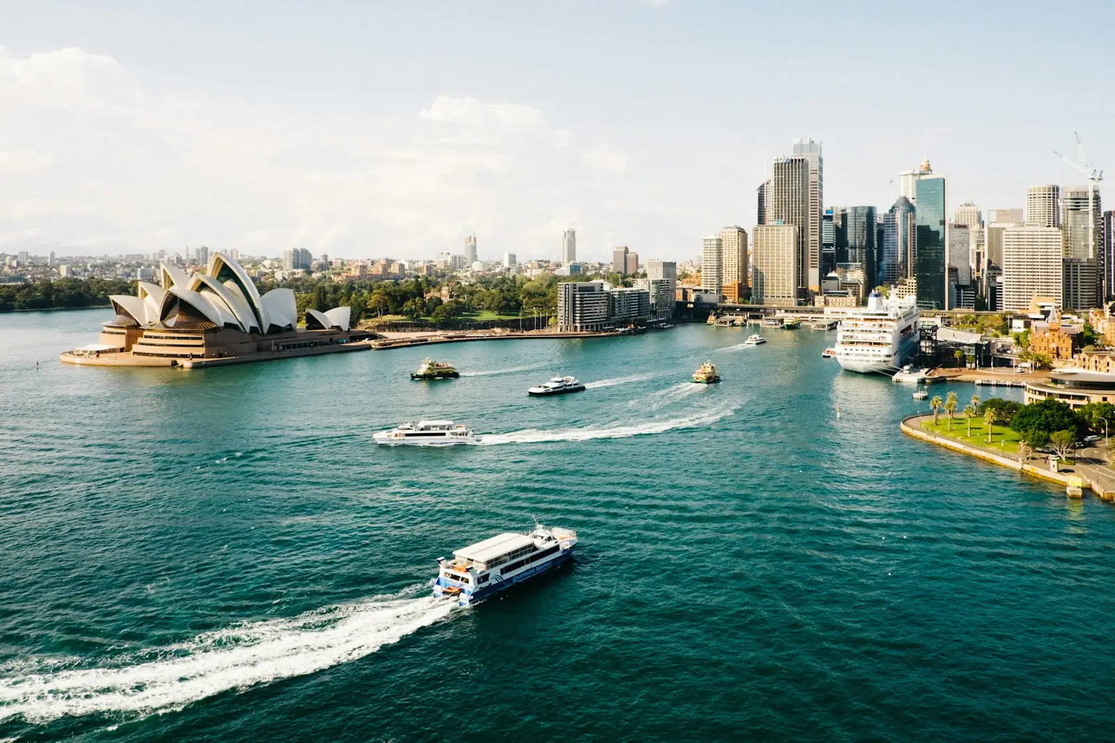 Sydney harbour and Opera House at dusk